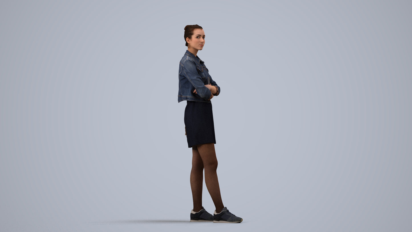 photogrammetry 3D woman casual standing, realistic human model archviz FBX, side view render