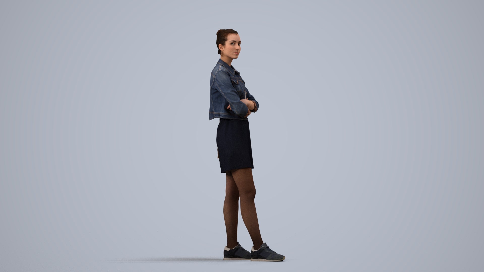 photogrammetry 3D woman casual standing, realistic human model archviz FBX, side view render