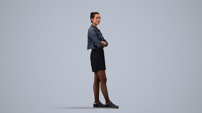 photogrammetry 3D woman casual standing, realistic human model archviz FBX, side view render