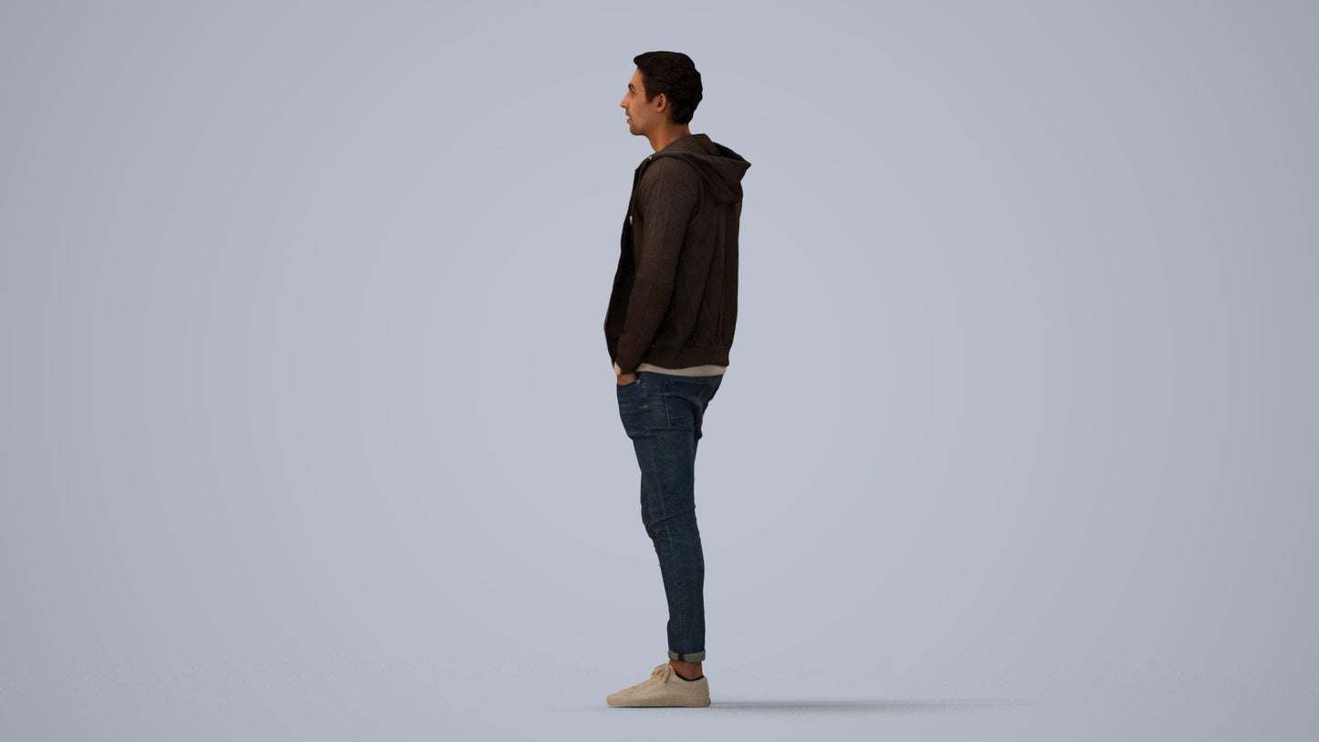 photogrammetry 3D man casual walking, realistic human model archviz FBX, three-quarter view render