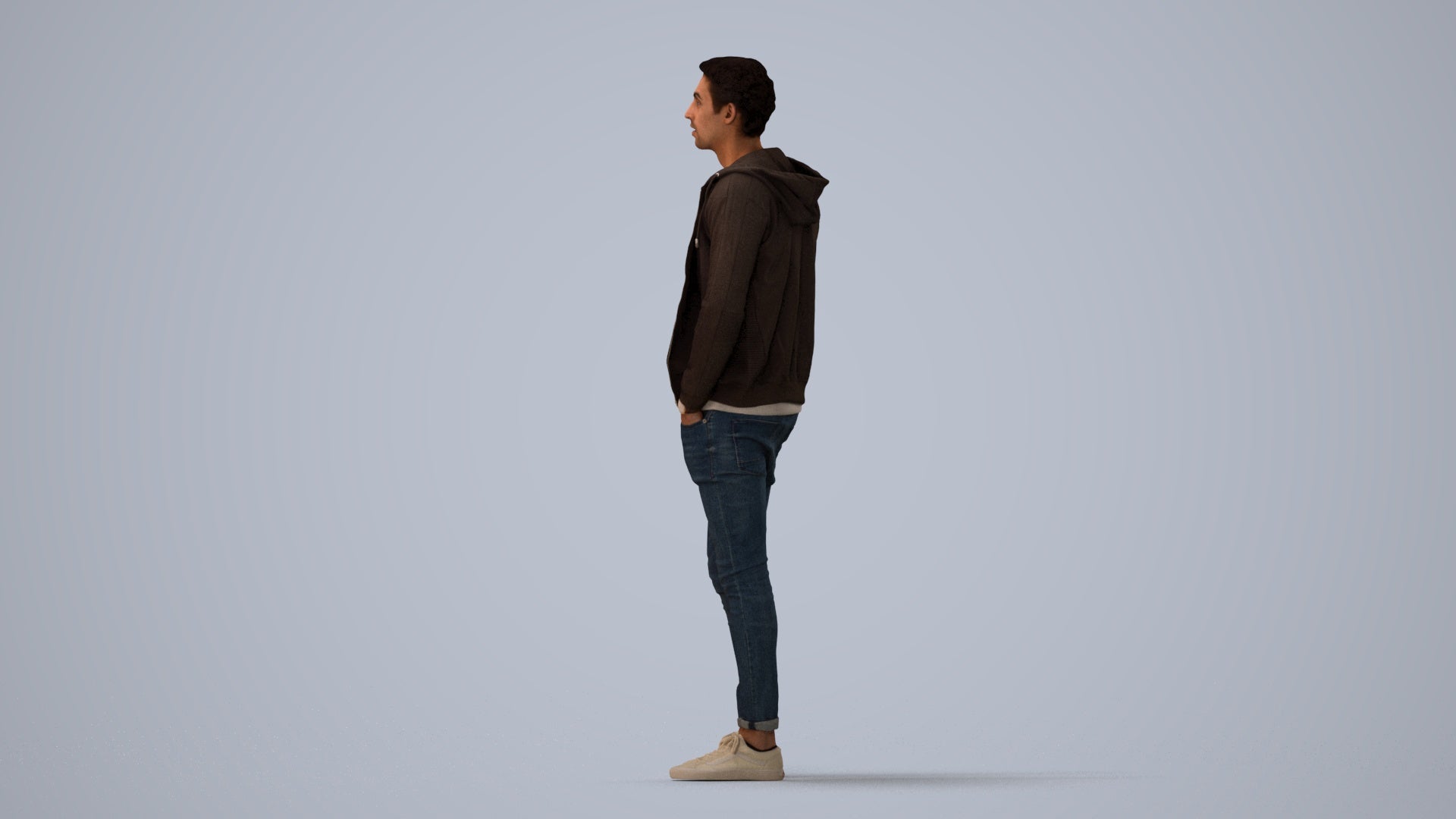 photogrammetry 3D man casual walking, realistic human model archviz FBX, three-quarter view render