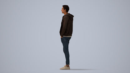 photogrammetry 3D man casual walking, realistic human model archviz FBX, three-quarter view render
