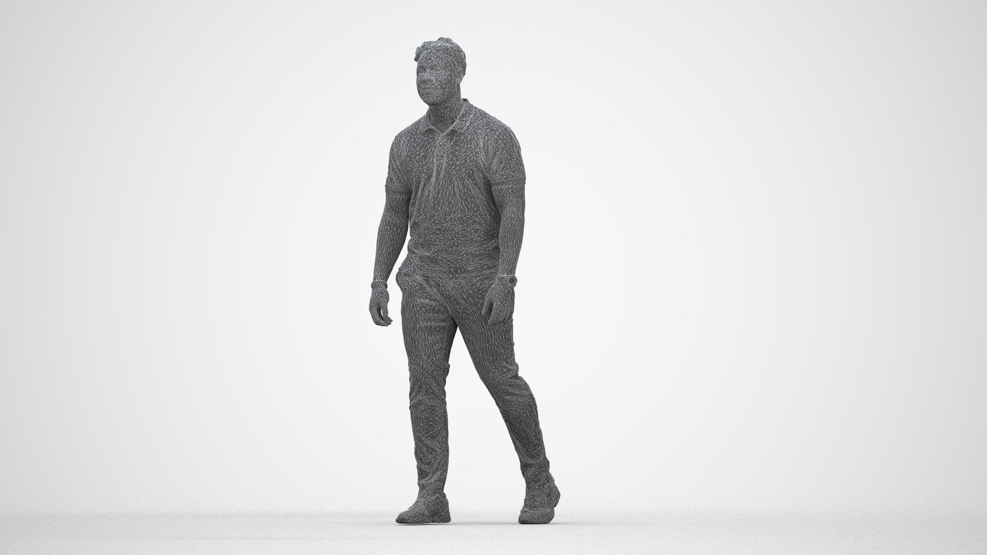 realistic 3D people man casual walking, render-ready for V-Ray and Corona, FBX OBJ, wireframe back view