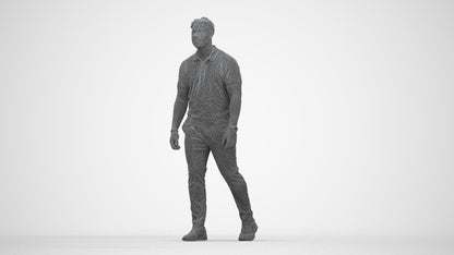 realistic 3D people man casual walking, render-ready for V-Ray and Corona, FBX OBJ, wireframe back view