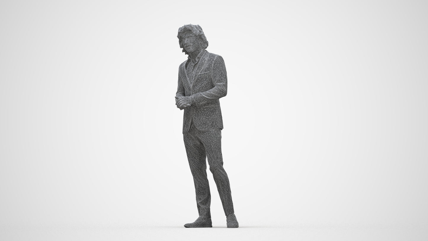 3D people model man business, scanned human for 3ds Max rendering, wireframe back view