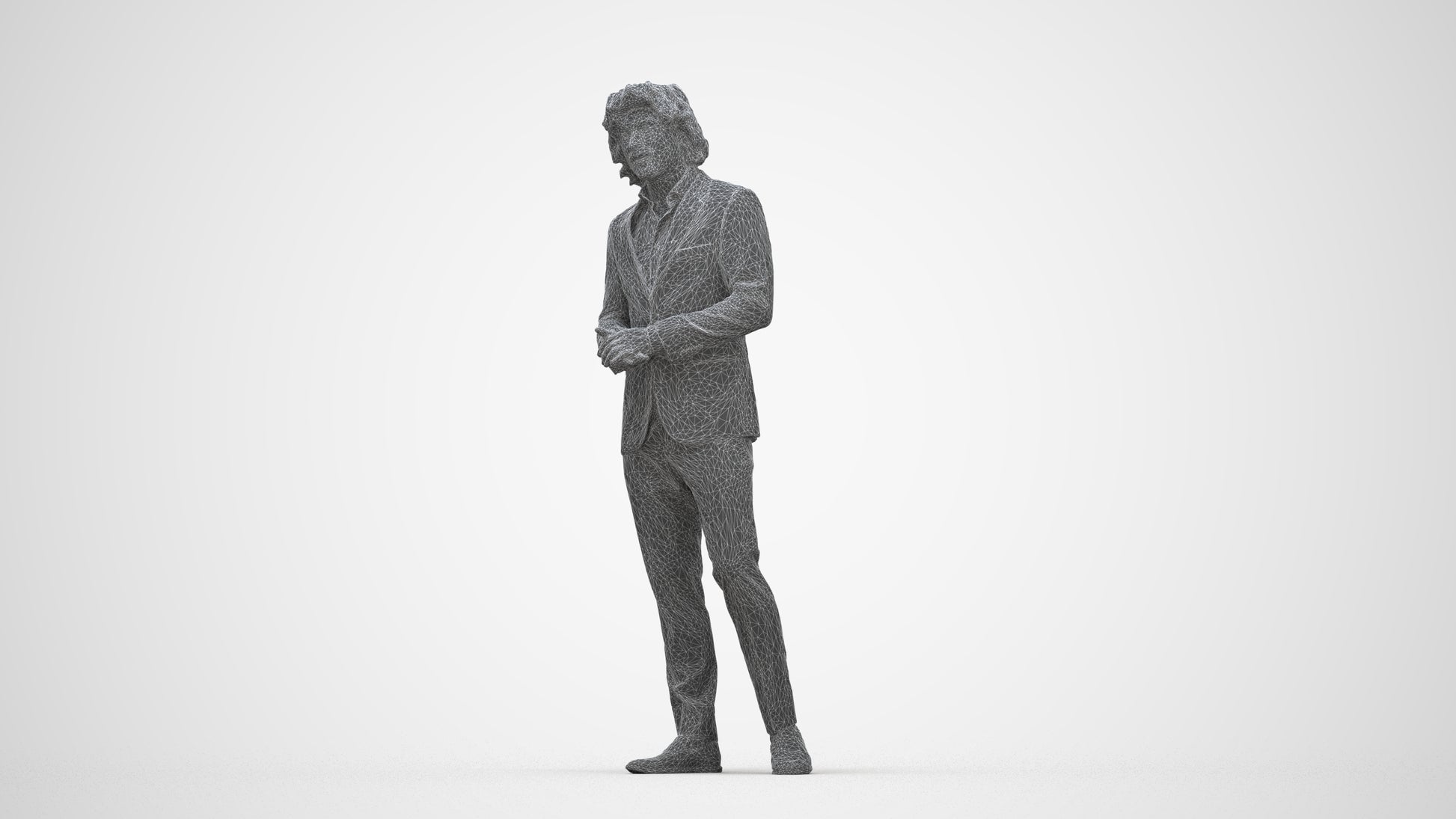 3D people model man business, scanned human for 3ds Max rendering, wireframe back view