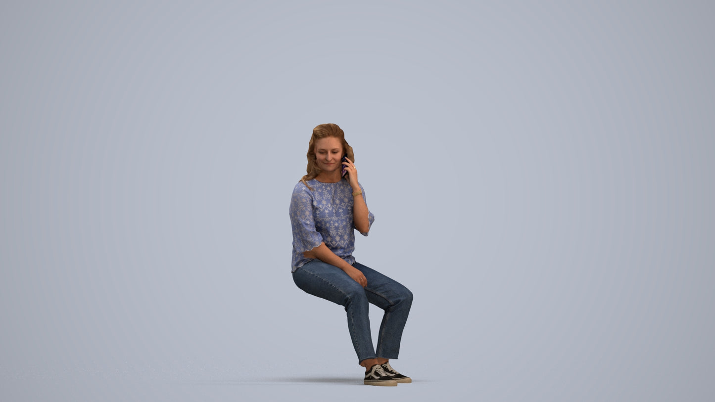 3D people model woman casual sitting, scanned human for 3ds Max rendering, standing pose render