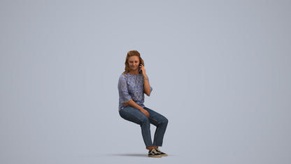 3D people model woman casual sitting, scanned human for 3ds Max rendering, standing pose render