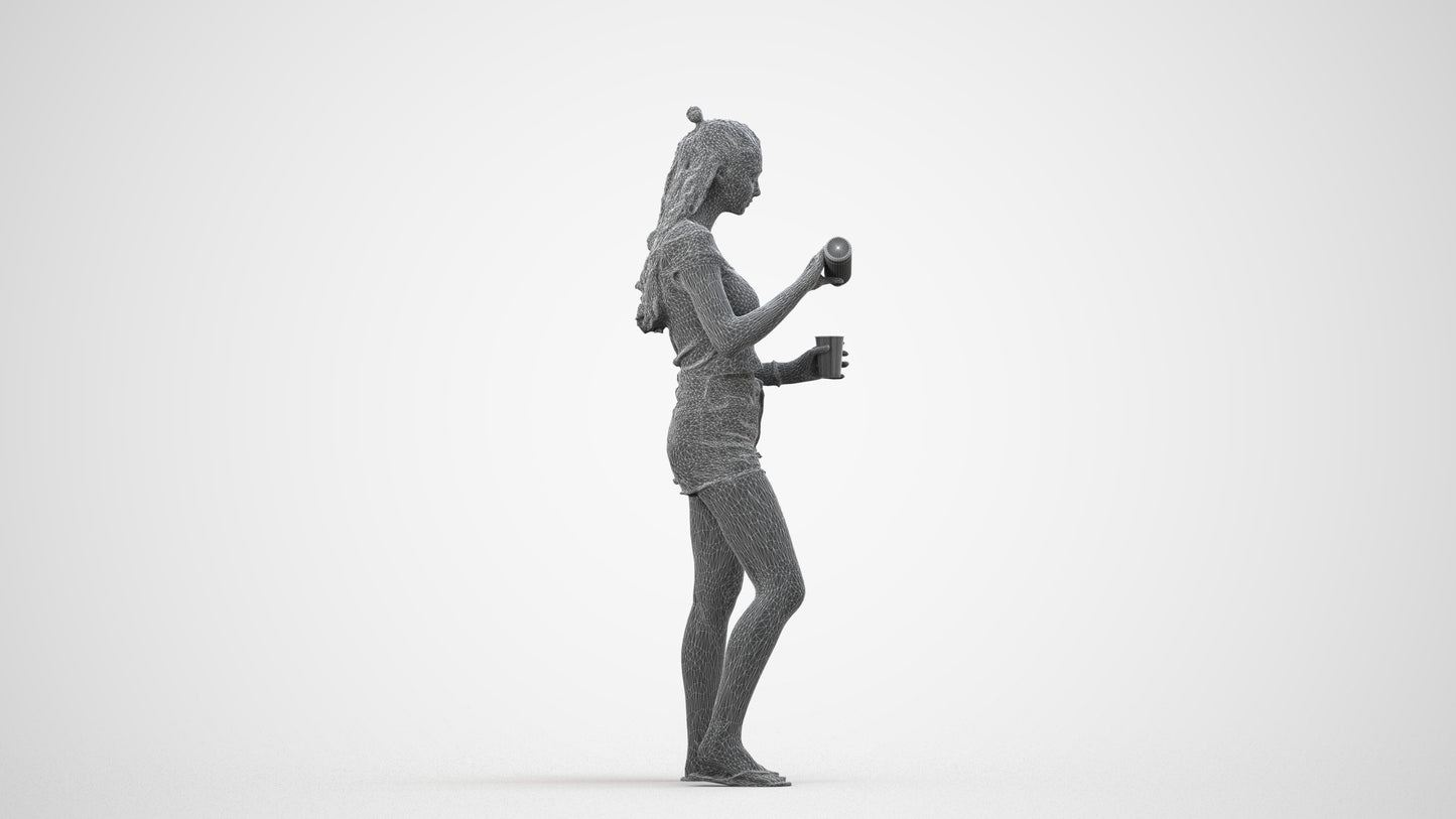scanned 3D girl casual standing, photogrammetry people for Enscape and V-Ray, wireframe side view