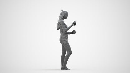scanned 3D girl casual standing, photogrammetry people for Enscape and V-Ray, wireframe side view