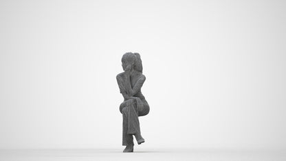 3D people model woman casual sitting, scanned human for 3ds Max rendering, wireframe back view