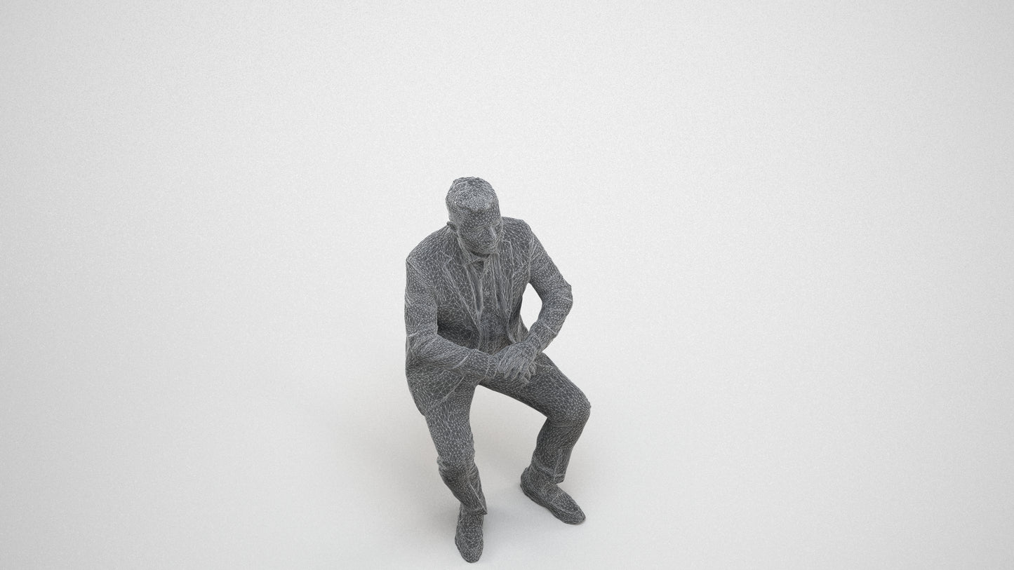 photogrammetry 3D man business, realistic human model archviz FBX, wireframe three-quarter view