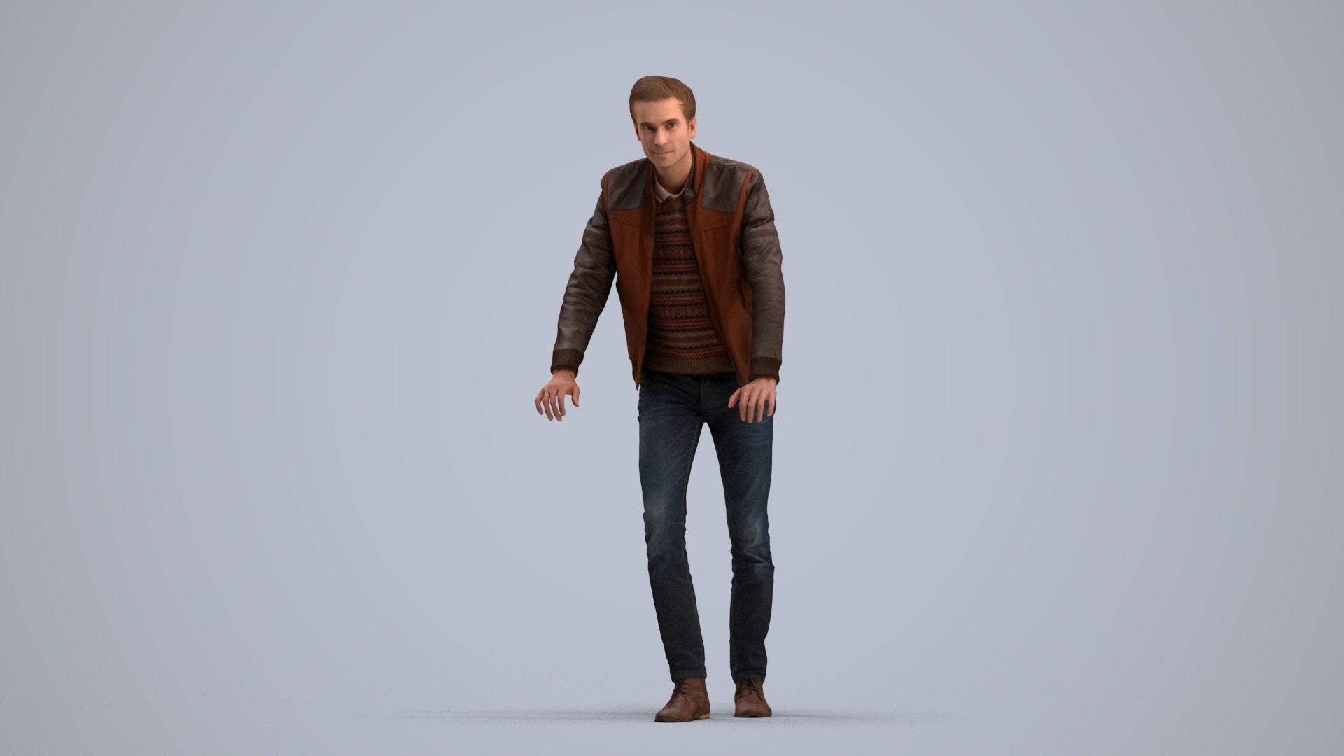 realistic 3D man casual walking, scanned archviz people for Blender and 3ds Max, standing pose render