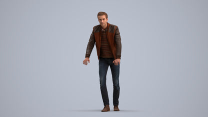 realistic 3D man casual walking, scanned archviz people for Blender and 3ds Max, standing pose render