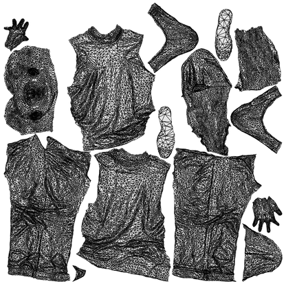 3D people model man casual standing, scanned human for 3ds Max rendering, wireframe top-down view