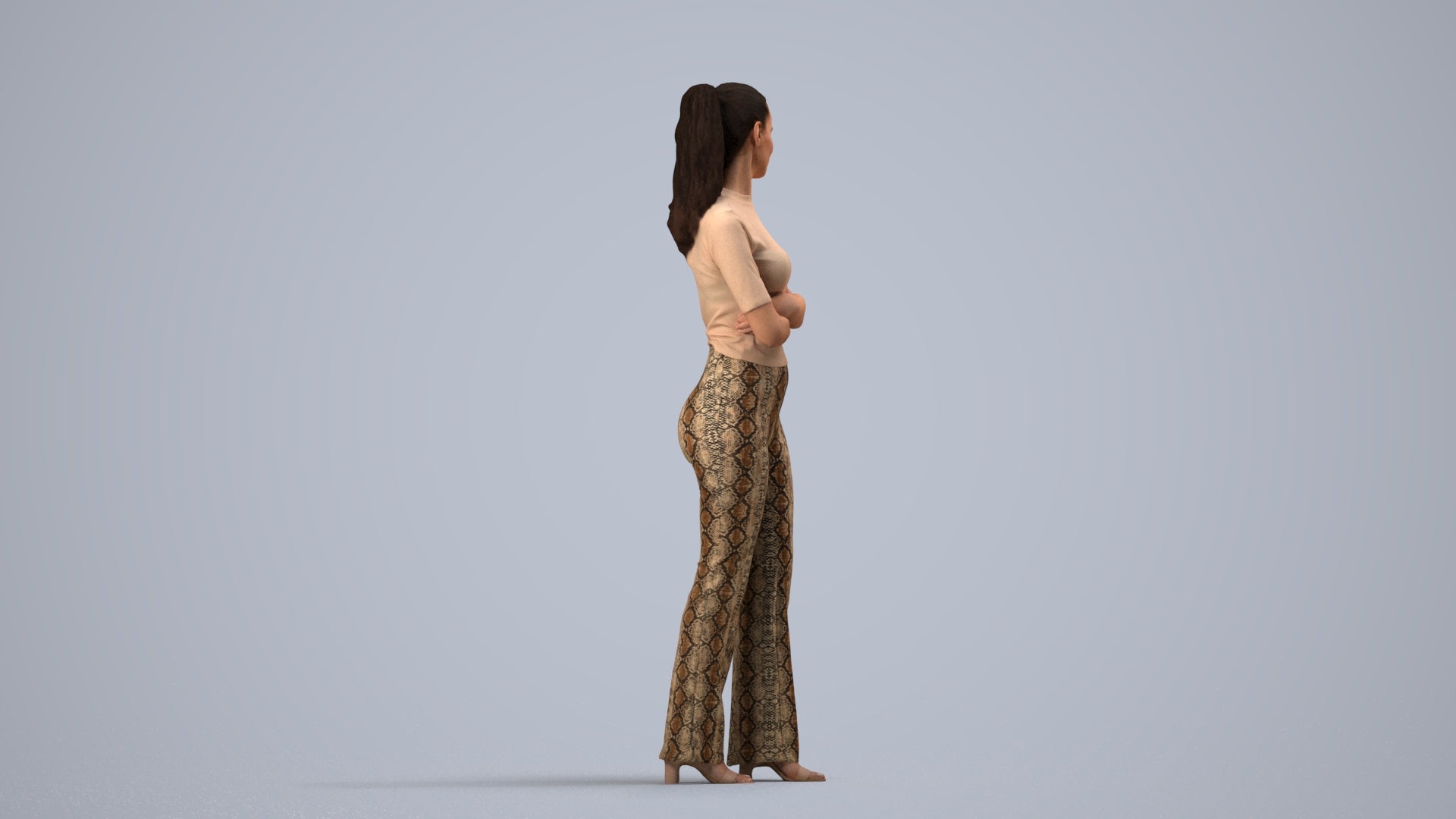realistic 3D people woman casual standing, render-ready for V-Ray and Corona, FBX OBJ, side view render