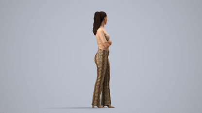 realistic 3D people woman casual standing, render-ready for V-Ray and Corona, FBX OBJ, side view render