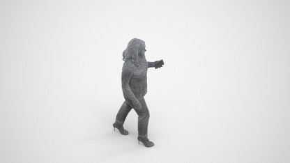 3D scanned woman walking casual, photorealistic archviz people for Enscape and SketchUp, wireframe three-quarter view