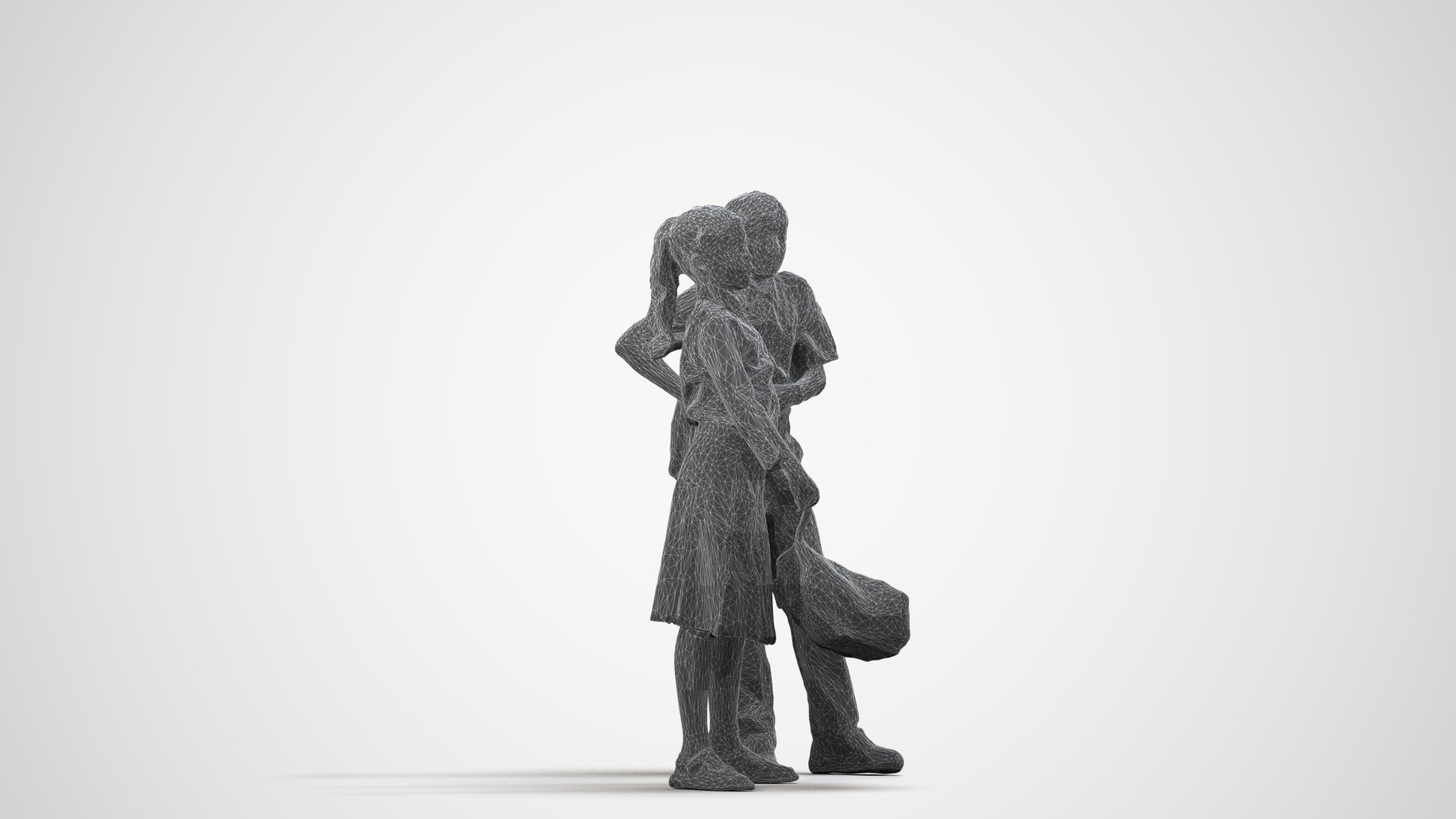 photogrammetry 3D girl kids, realistic human model archviz FBX, wireframe side view