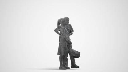 photogrammetry 3D girl kids, realistic human model archviz FBX, wireframe side view