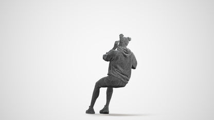 realistic 3D human woman casual sitting, archviz people FBX OBJ for Blender, wireframe front view