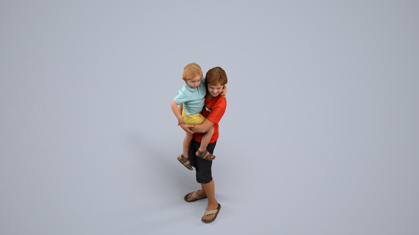 realistic 3D human boy casual kids, archviz people FBX OBJ for Blender, back view render
