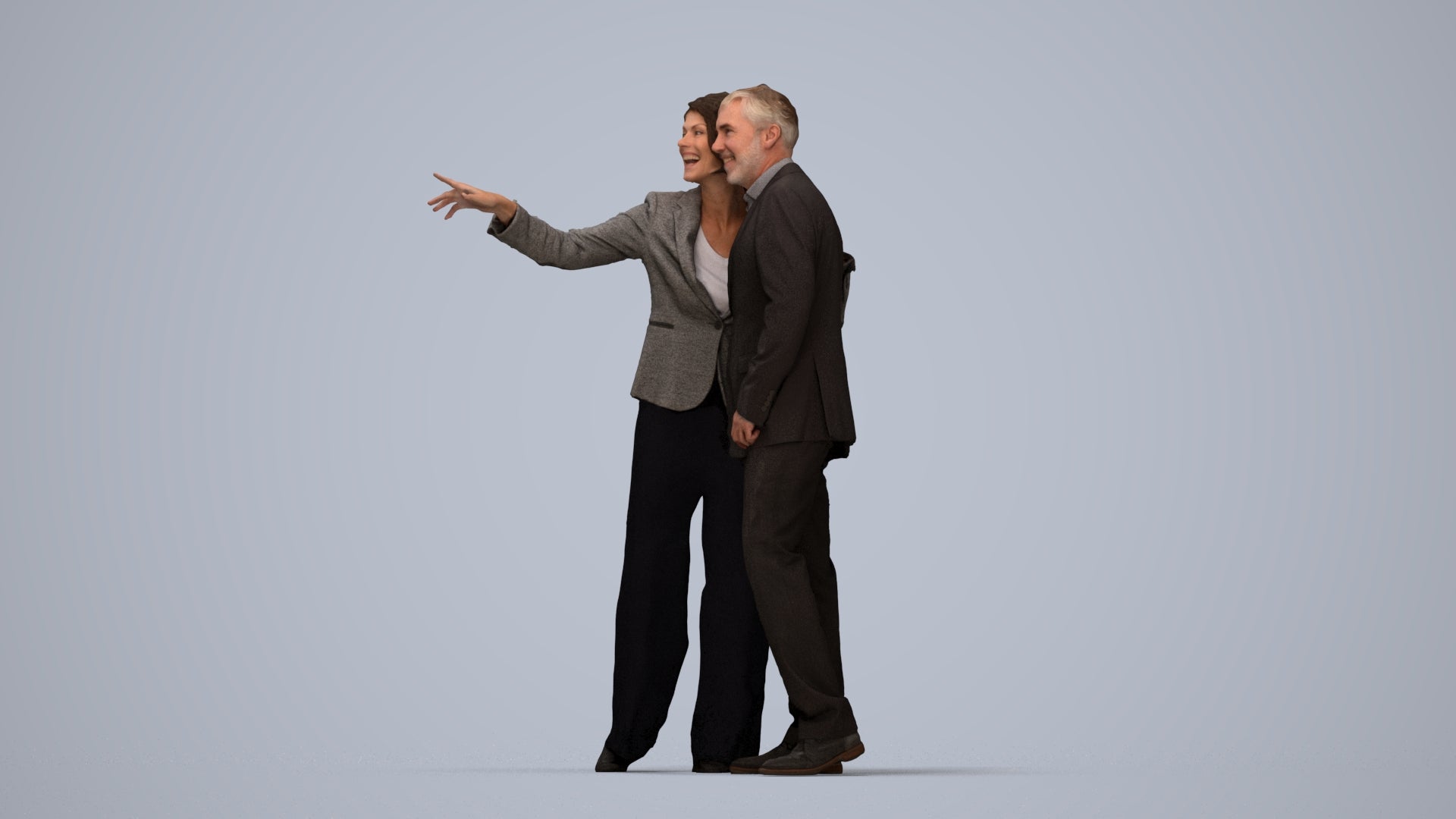 3D people model woman business, scanned human for 3ds Max rendering, top-down view render