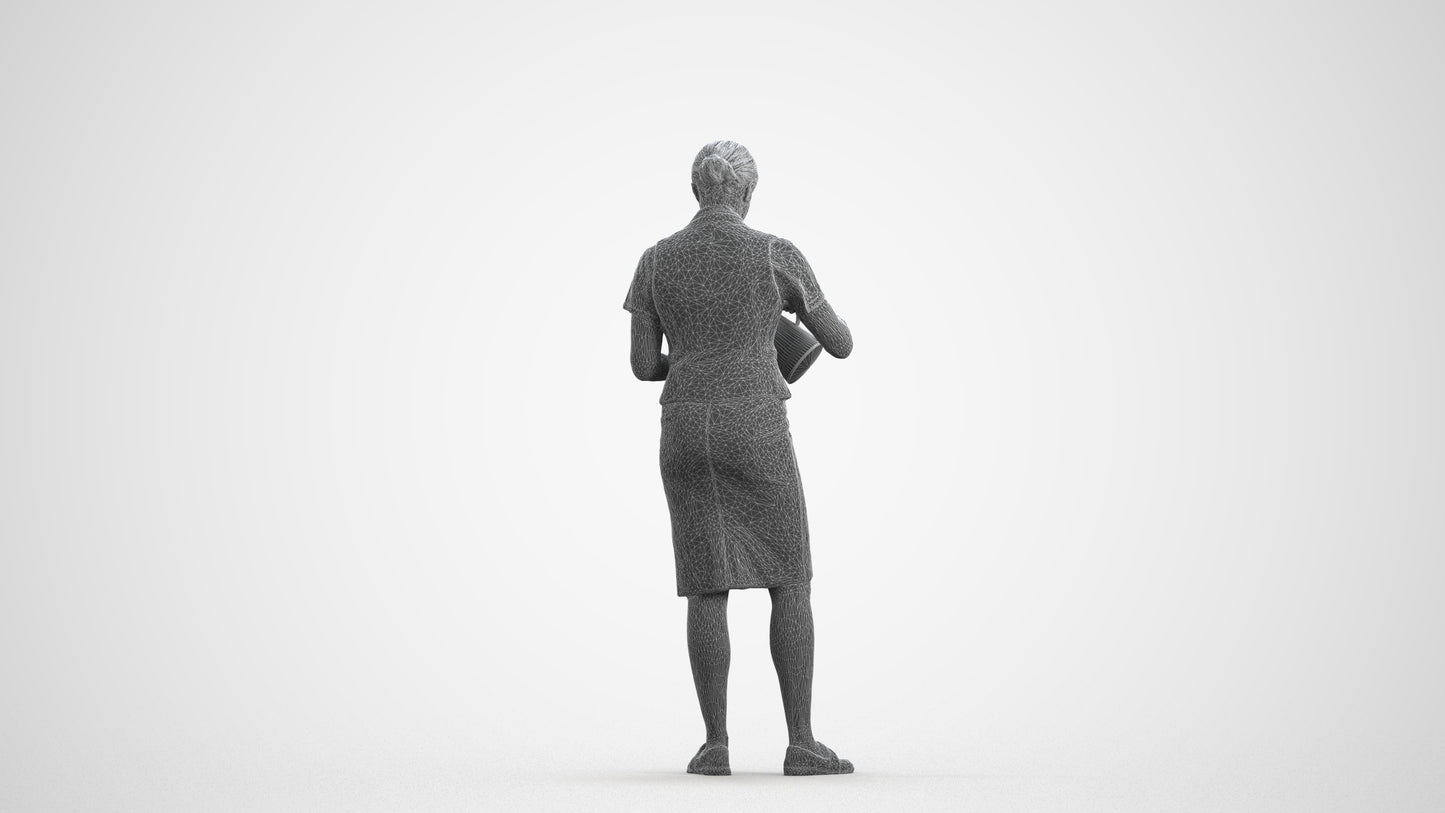 realistic 3D woman hospitality, scanned archviz people for Blender and 3ds Max, wireframe front view