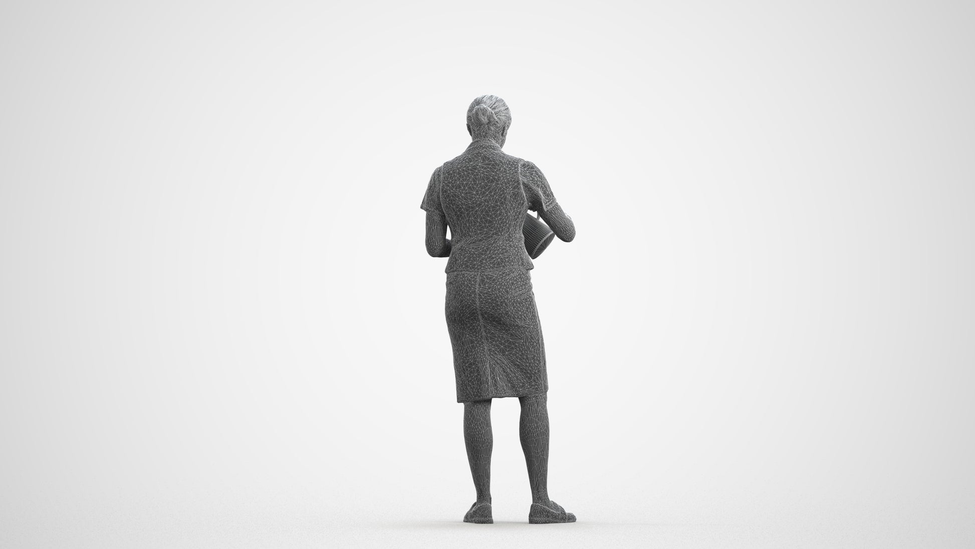 realistic 3D woman hospitality, scanned archviz people for Blender and 3ds Max, wireframe front view