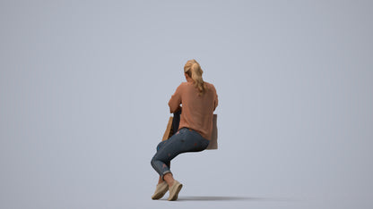 3D human model woman casual shopping, photogrammetry scanned person for archviz, three-quarter view render