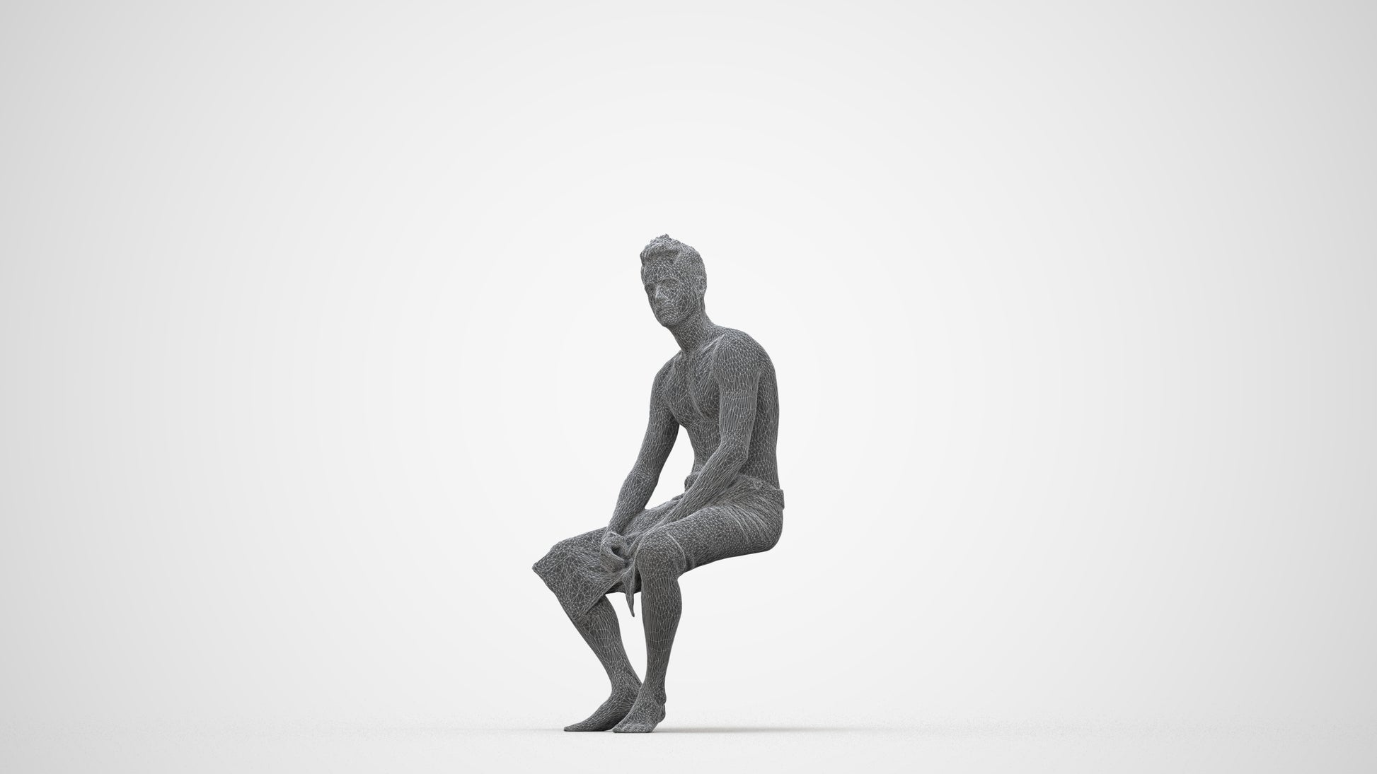 3D scanned man bathroom, photorealistic archviz people for Enscape and SketchUp, wireframe back view