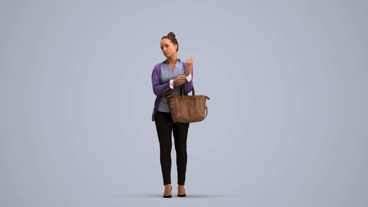realistic 3D woman business standing, scanned archviz people for Blender and 3ds Max, standing pose render
