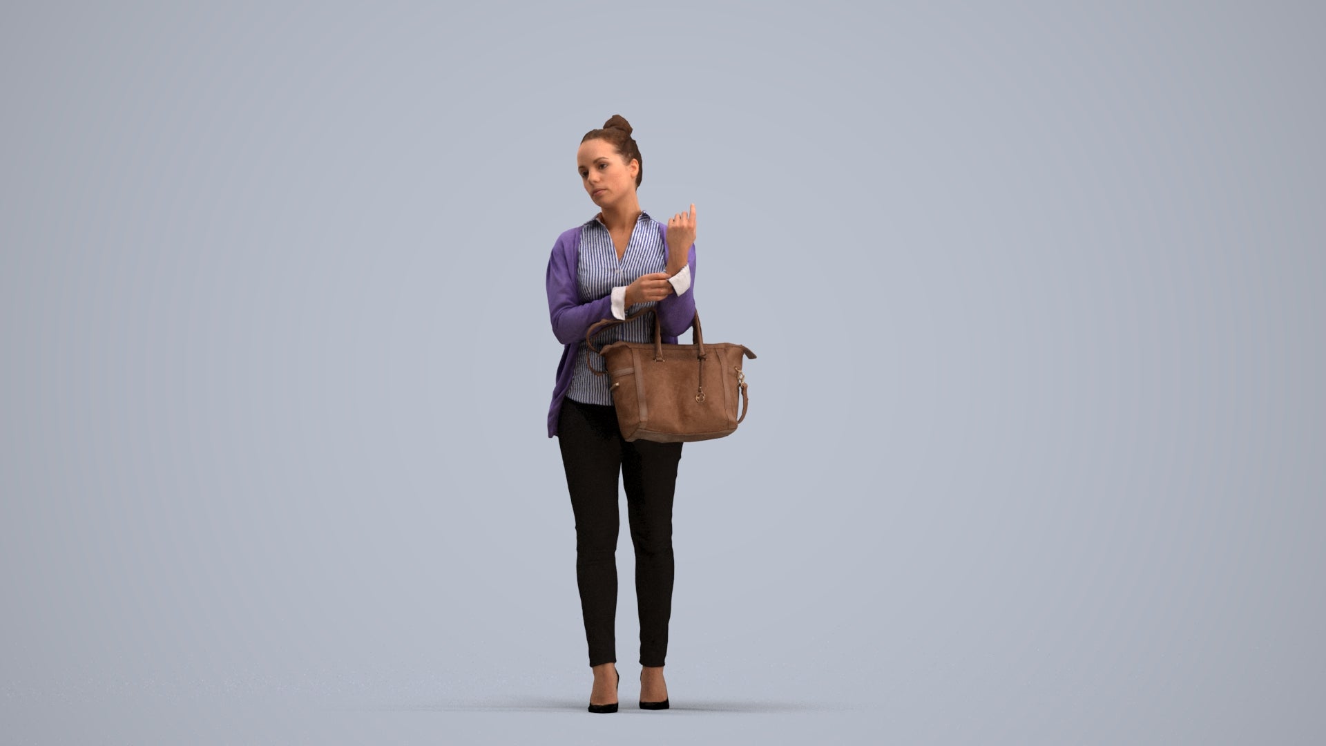 realistic 3D woman business standing, scanned archviz people for Blender and 3ds Max, standing pose render