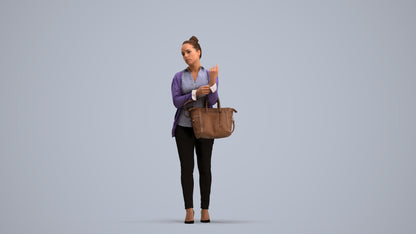 realistic 3D woman business standing, scanned archviz people for Blender and 3ds Max, standing pose render