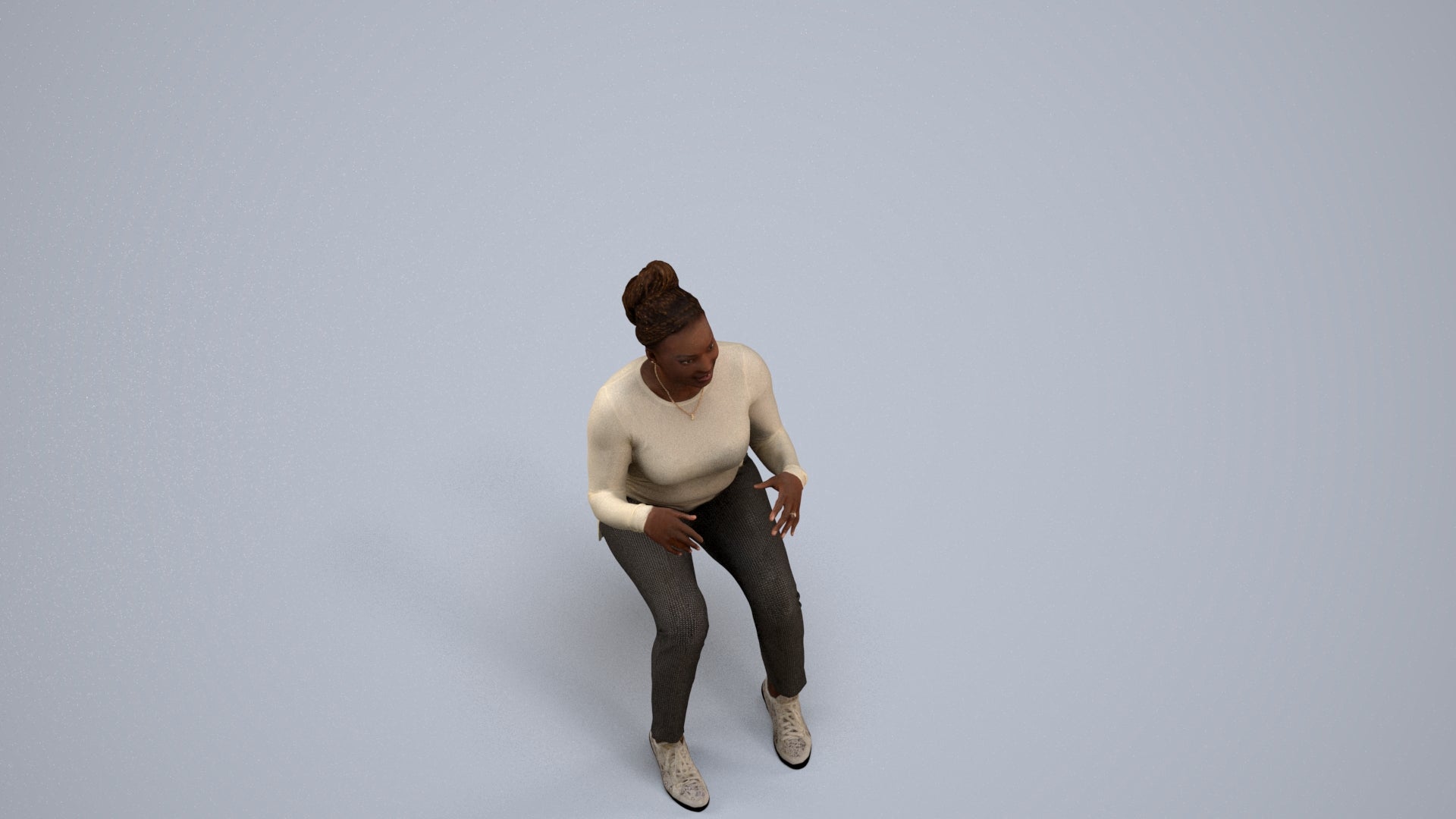 scanned 3D woman casual sitting, photogrammetry people for Enscape and V-Ray, back view render