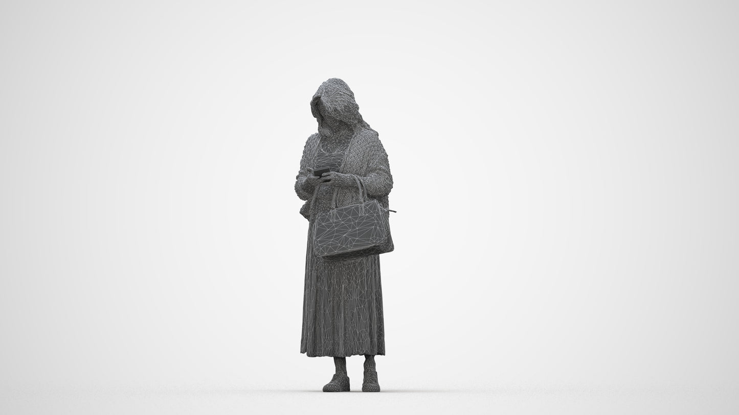 realistic 3D people woman casual standing, render-ready for V-Ray and Corona, FBX OBJ, wireframe back view