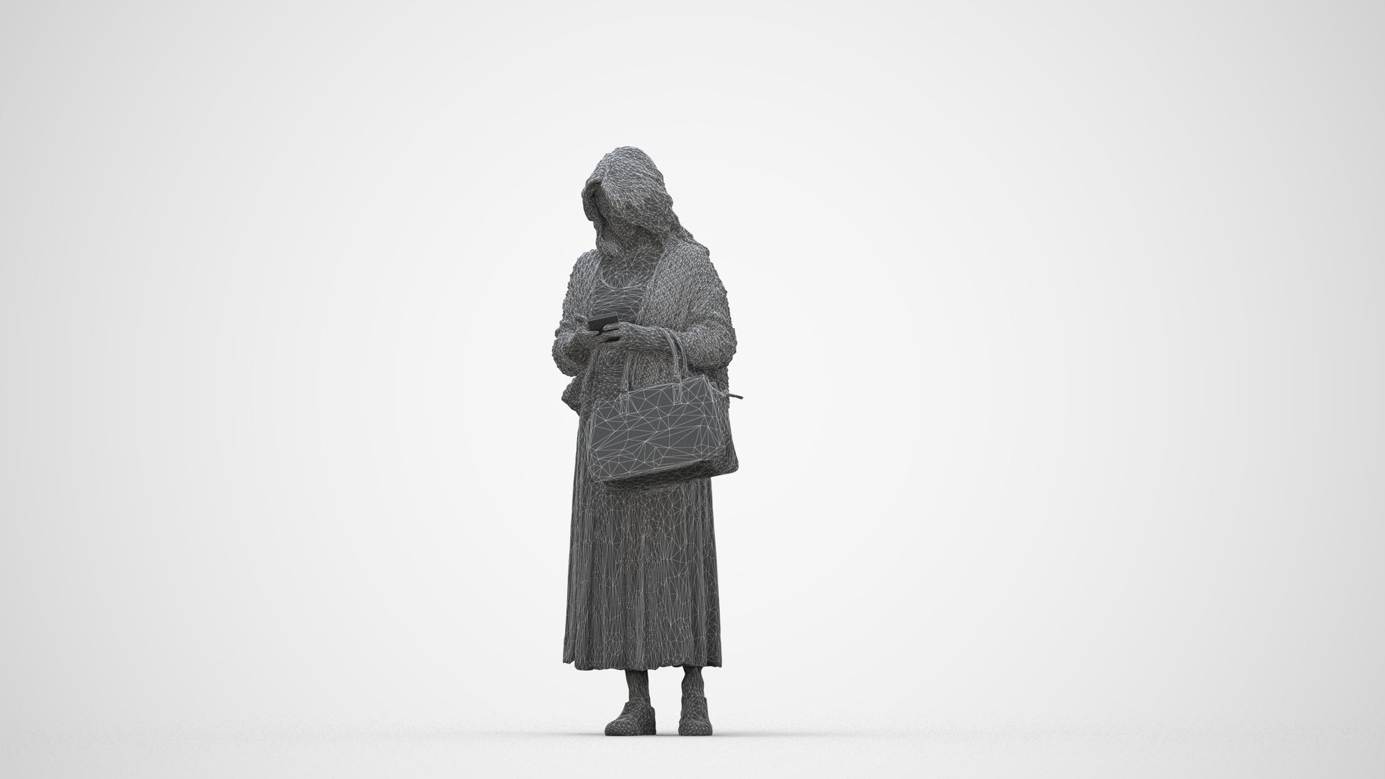 realistic 3D people woman casual standing, render-ready for V-Ray and Corona, FBX OBJ, wireframe back view