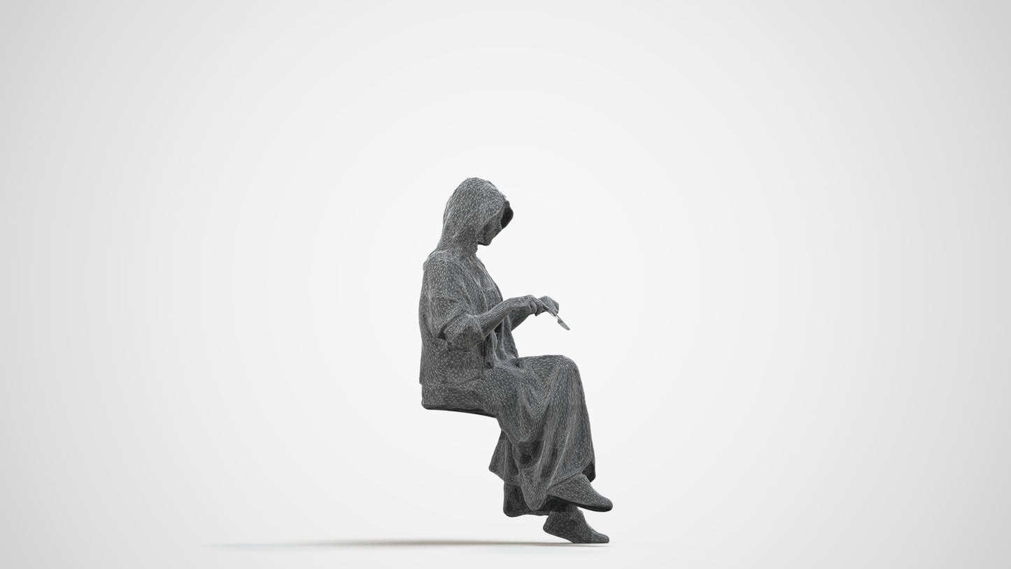 photogrammetry 3D woman casual sitting, realistic human model archviz FBX, wireframe side view