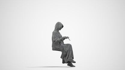 photogrammetry 3D woman casual sitting, realistic human model archviz FBX, wireframe side view