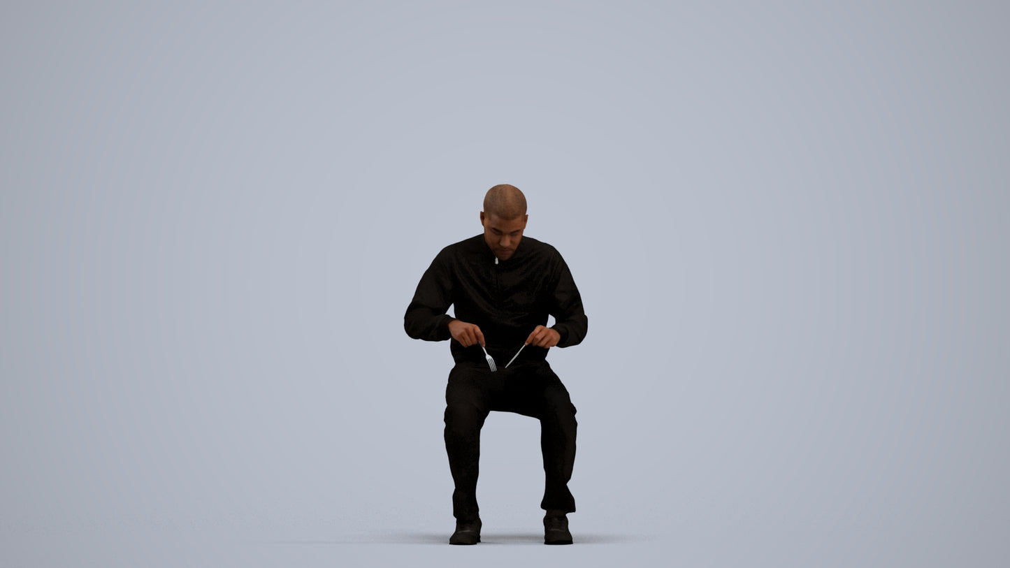 3D human model man casual sitting, photogrammetry scanned person for archviz, standing pose render