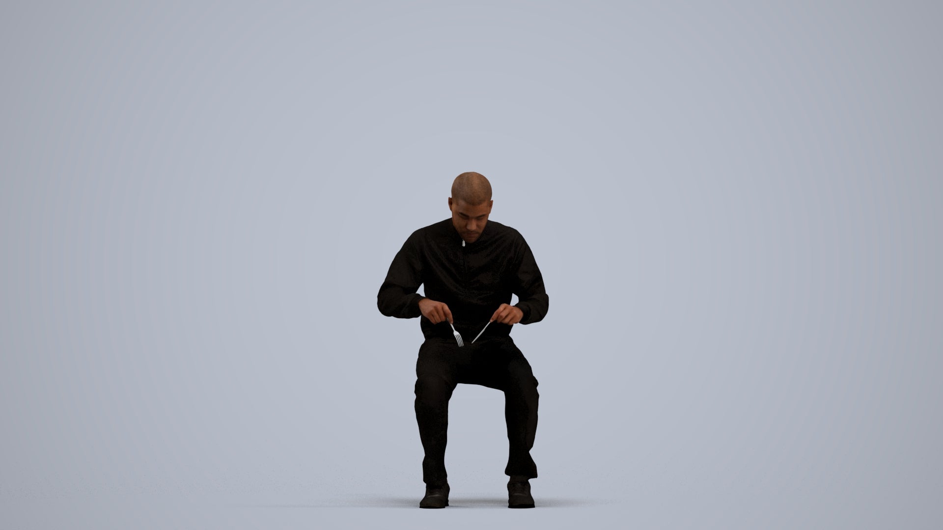 3D human model man casual sitting, photogrammetry scanned person for archviz, standing pose render