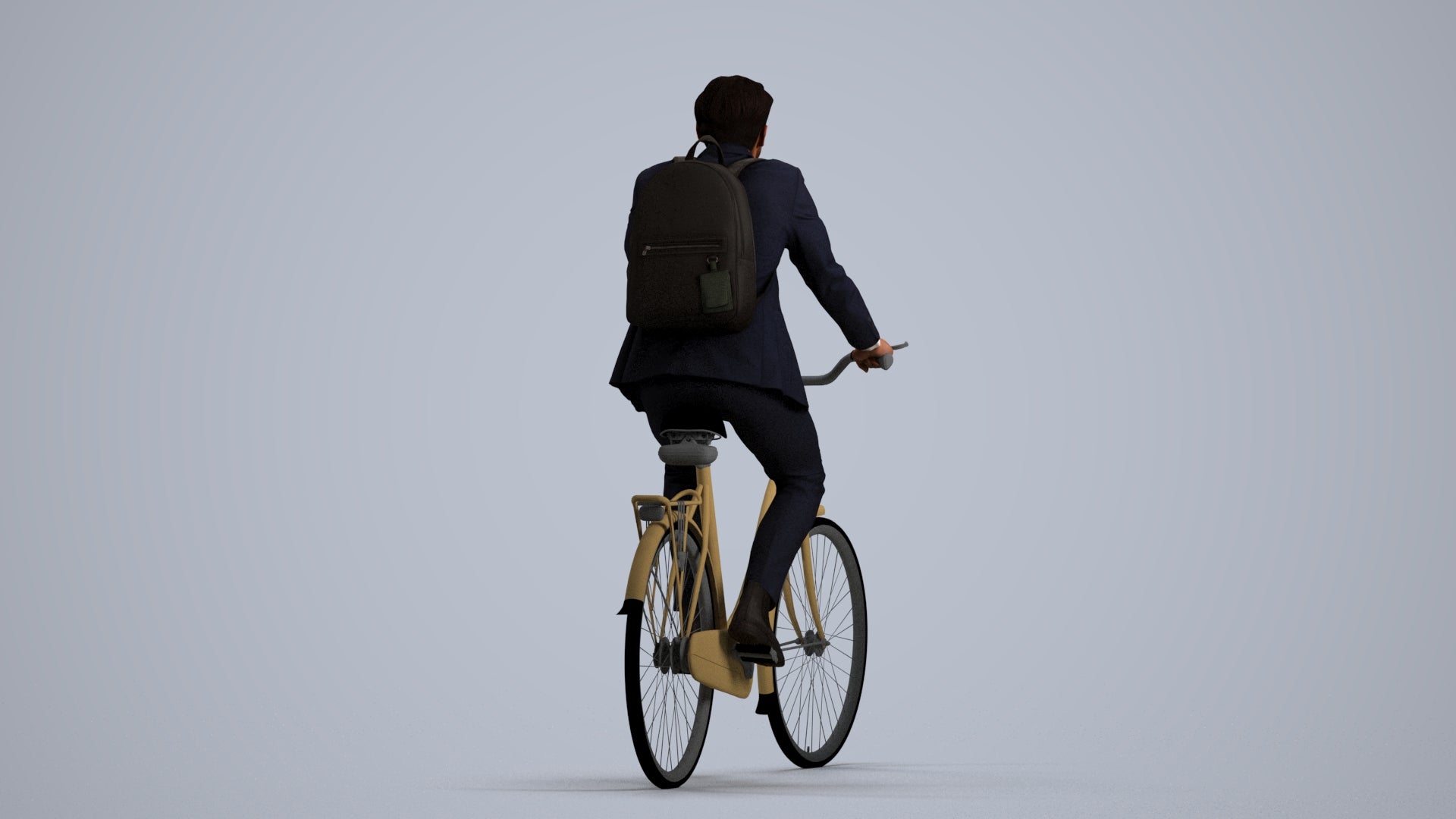 3D scanned man cycling business, photorealistic archviz people for Enscape and SketchUp, front view render