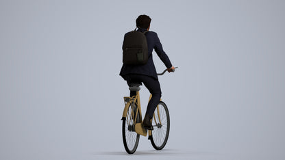 3D scanned man cycling business, photorealistic archviz people for Enscape and SketchUp, front view render