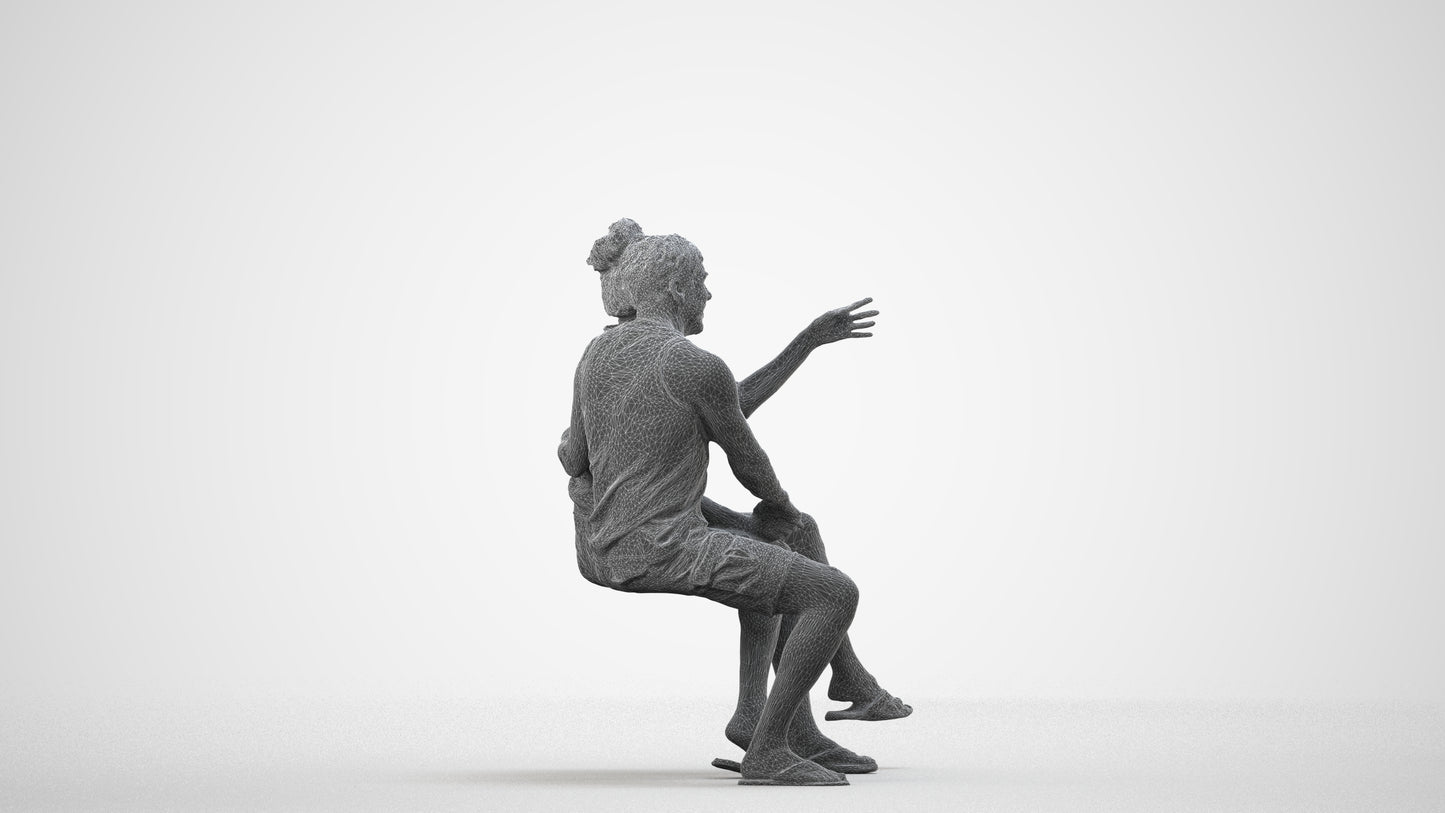3D human model woman casual couple, photogrammetry scanned person for archviz, wireframe side view