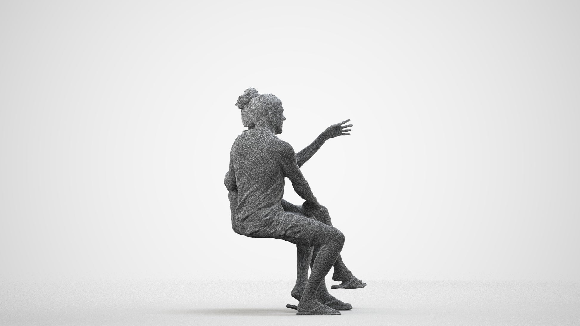 3D human model woman casual couple, photogrammetry scanned person for archviz, wireframe side view