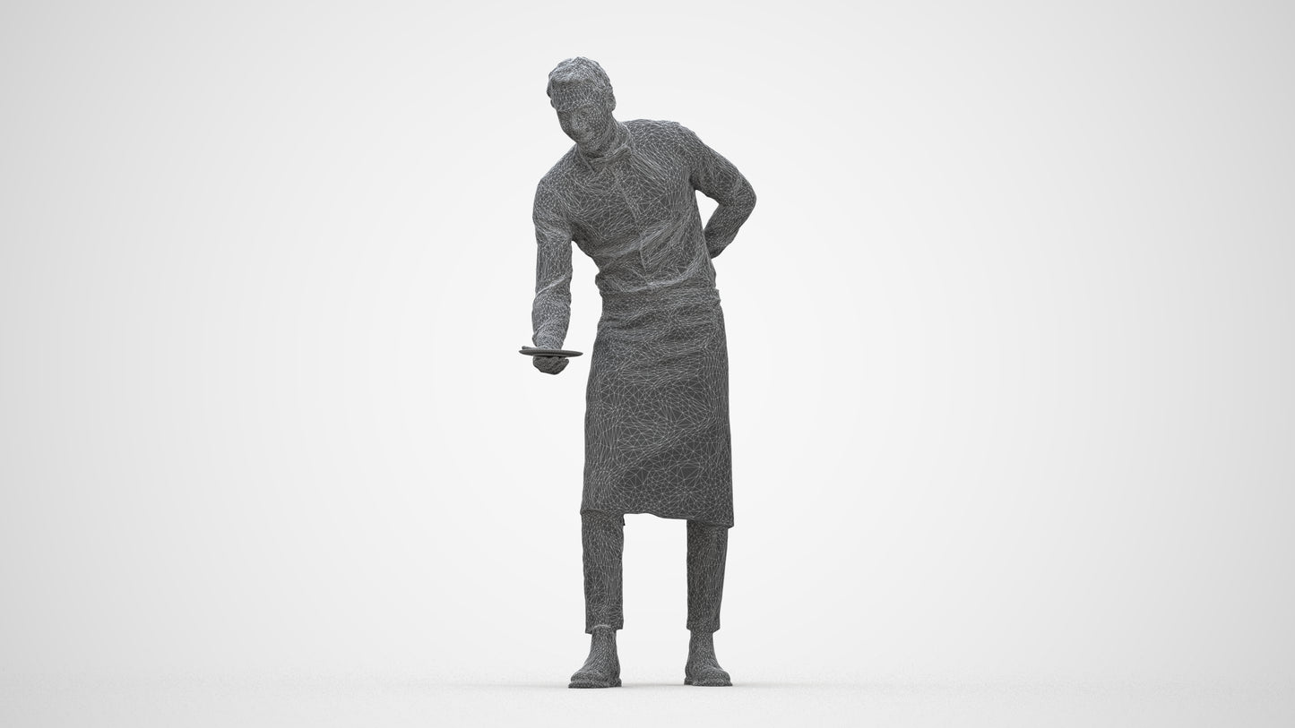 3D people model man hospitality, scanned human for 3ds Max rendering, wireframe back view