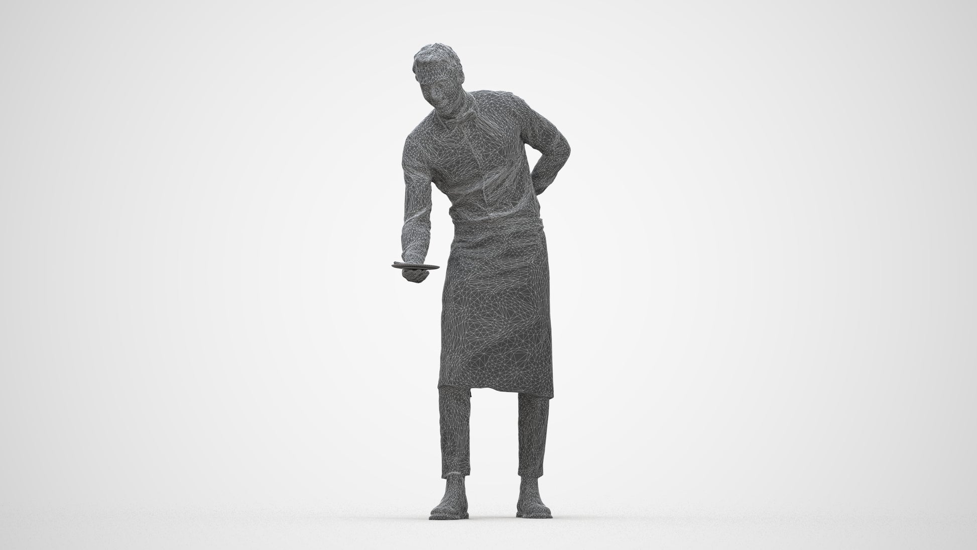 3D people model man hospitality, scanned human for 3ds Max rendering, wireframe back view
