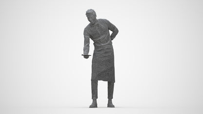 3D people model man hospitality, scanned human for 3ds Max rendering, wireframe back view