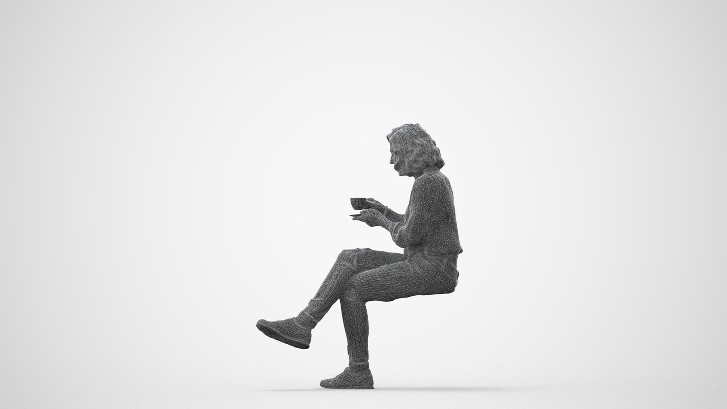 photogrammetry 3D woman casual sitting, realistic human model archviz FBX, square thumbnail