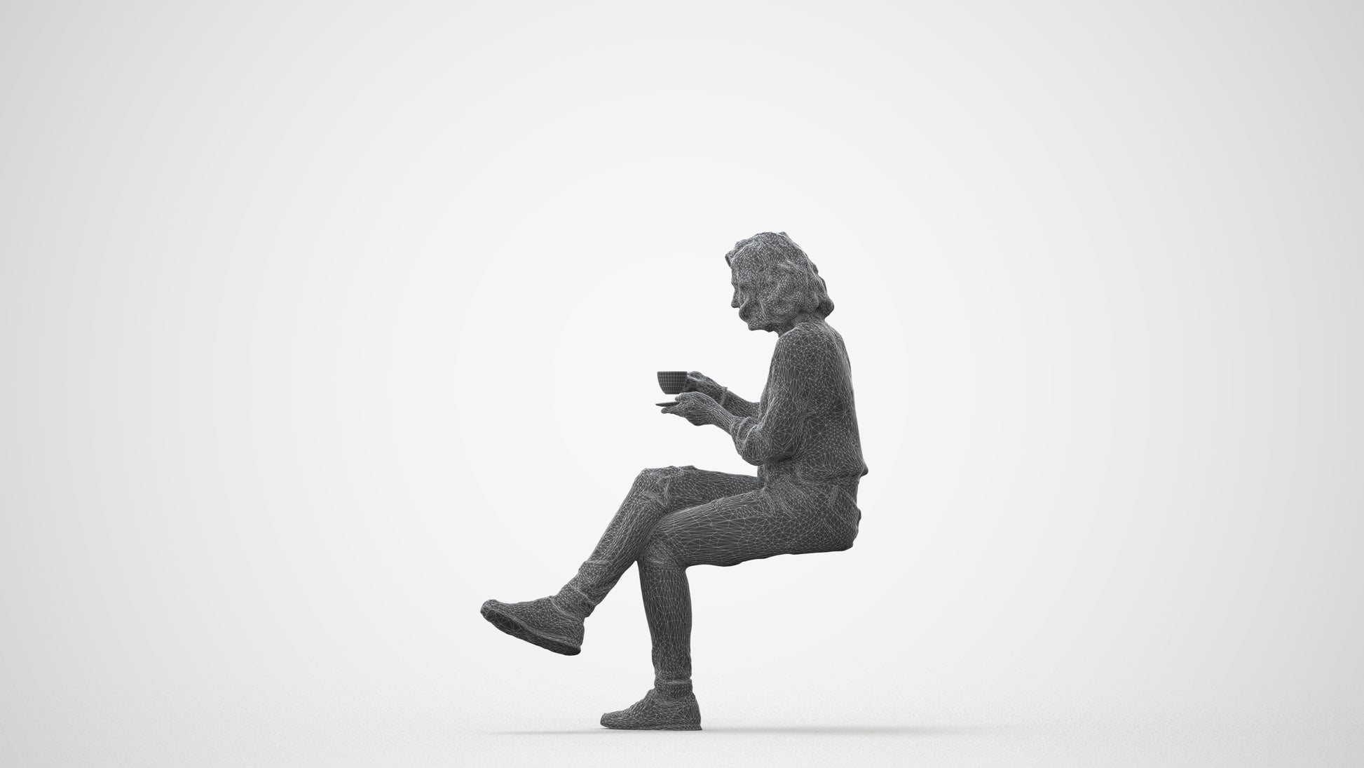 photogrammetry 3D woman casual sitting, realistic human model archviz FBX, square thumbnail